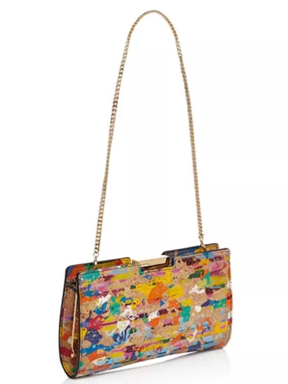 Molly Splatter Cork Small Frame Clutch with Gold Chain